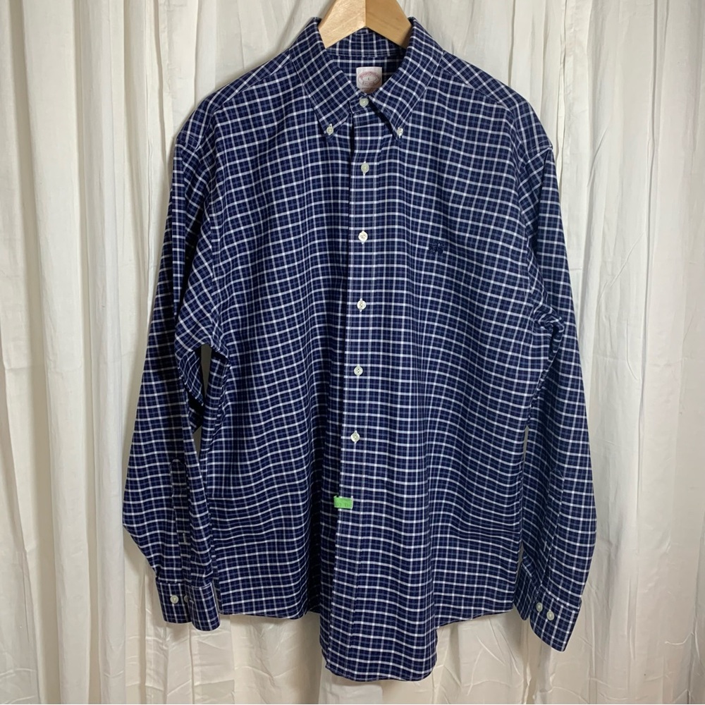 Brooks Brothers Navy and White Plaid Casual Button Down Shirt